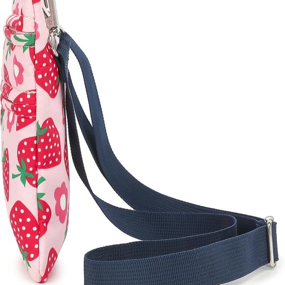 Stylish Adjustable Strap Crossbody Bag with Strawberry Print & Zipper Closure - Picture 8 of 9
